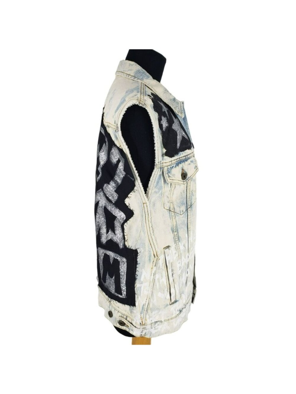 Faith Connexion $985 White Denim Vest Graffiti Print Punk Art to Wear DIY - Picture 12 of 16